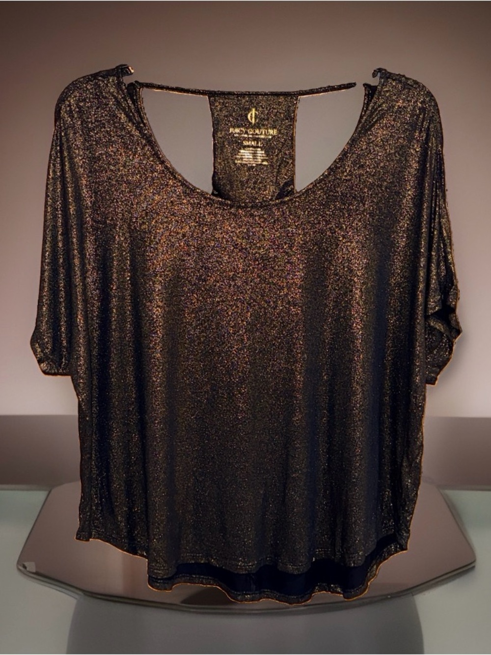 Juicy Couture Metallic Brown Scoop Neck Women's Top-S-EC